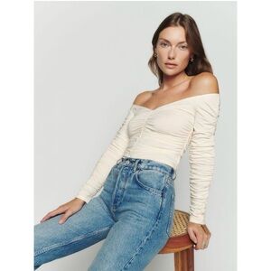 SOLD Reformation Leonora Knit Top white Rouche Small